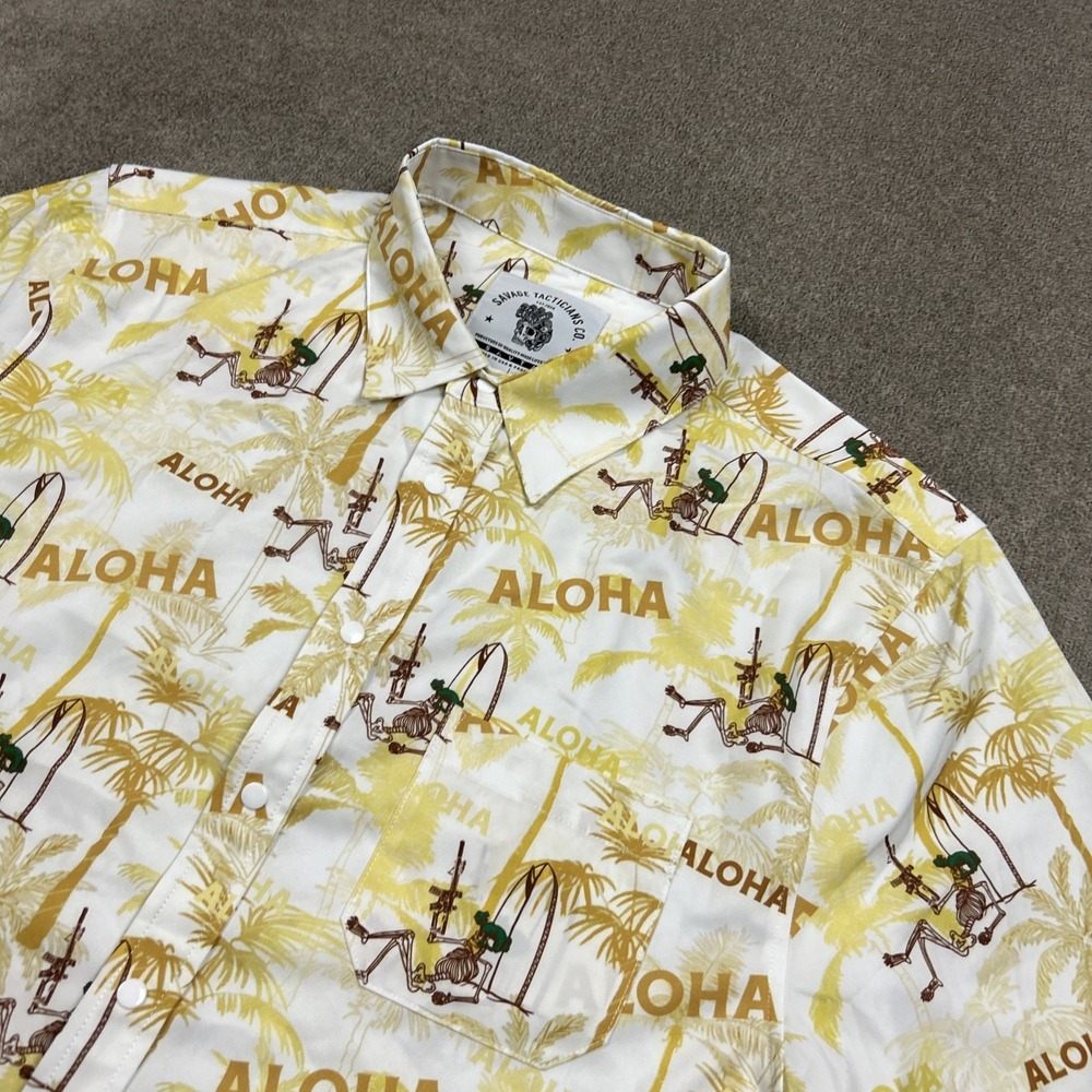 Savage Tacticians Shirt Mens Large Beach Palms Floral Short Sleeve Hawaiian Snap
